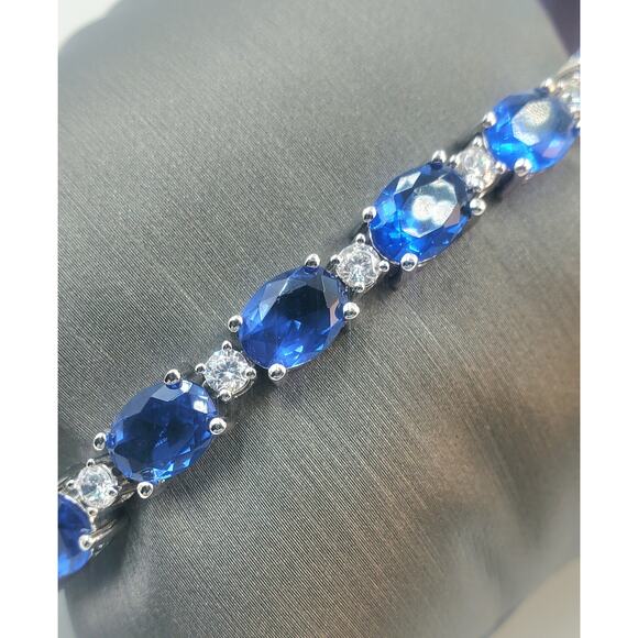 Elizabeth Taylor – QVC – Simulated Sapphire CZ Sterling Silver Tennis Bracelet - Picture 3 of 5